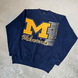 Vintage 90s TSI Michigan Wolverines Sweatshirt Mens Large Navy Blue Made in USA